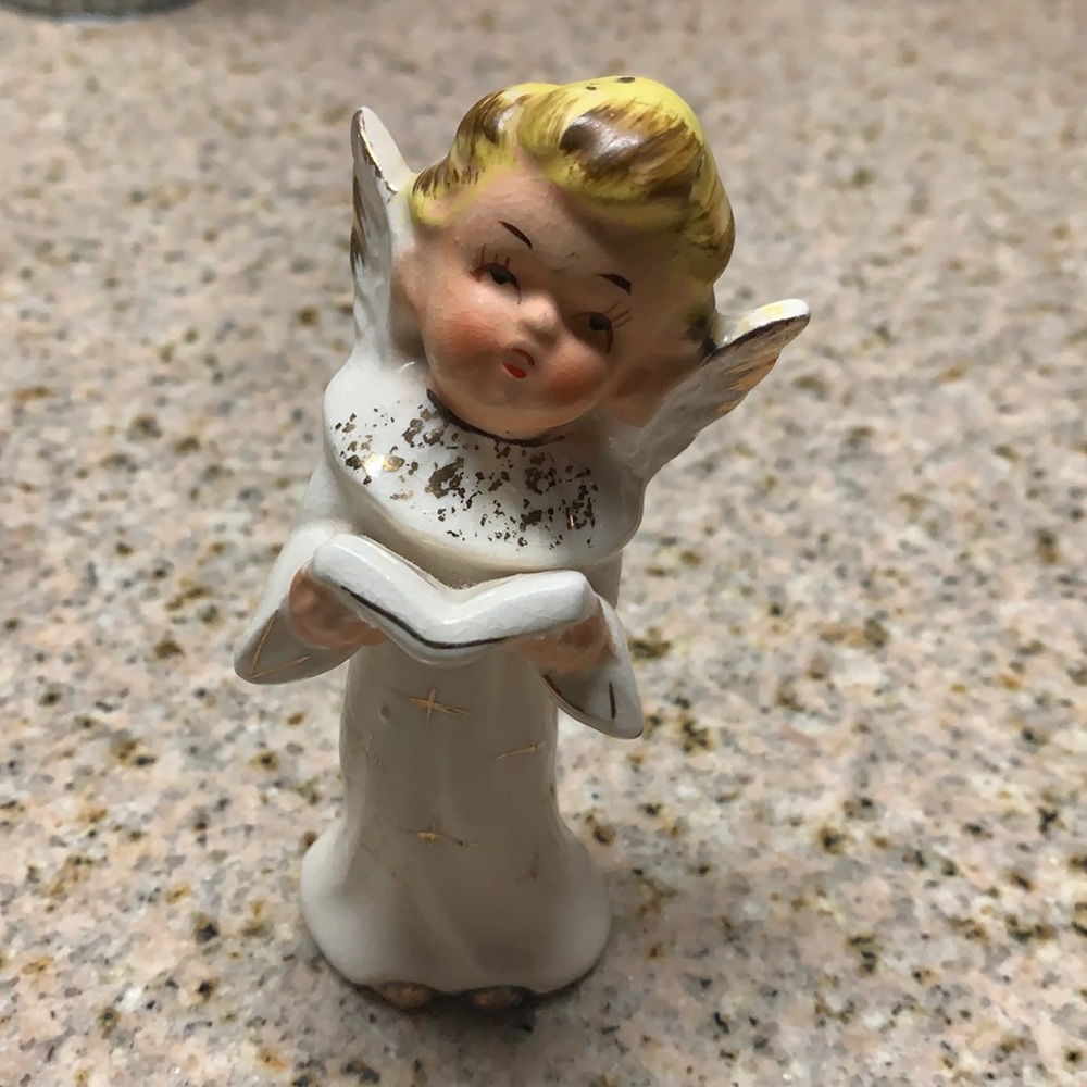 Antique Ivory Angel Caroler with Gold Accents.  Not marked.